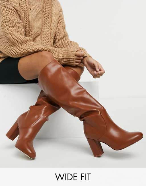 Wide fit brown outlet leather knee high boots