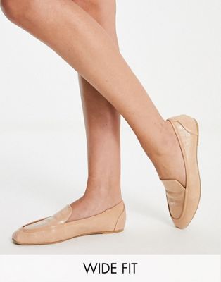 Raid Wide Fit Elina Square Toe Flat Shoes In Beige Croc-neutral