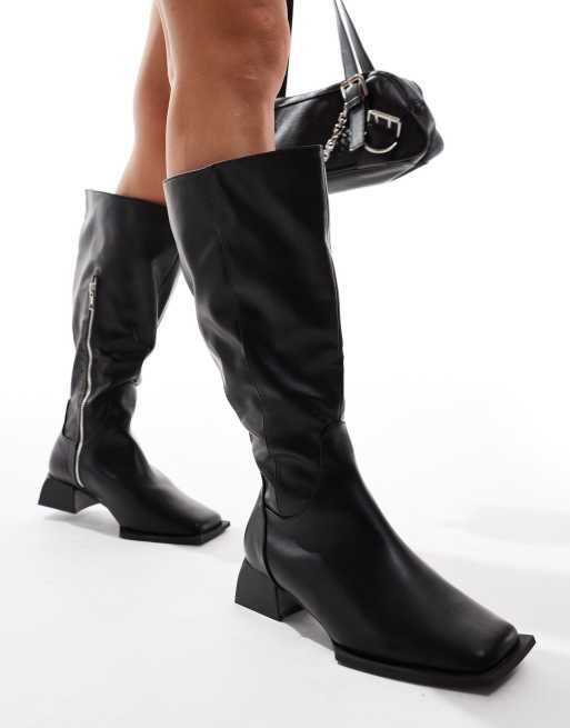 RAID Wide Fit Elixir knee boots with square toe in black ASOS