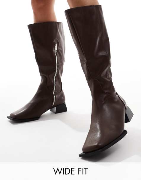 RAID Wide Fit – Elixir – Kniehohe Stiefel in Braun mit eckiger Zehenpartie, weite Passform - view 1