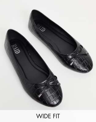 RAID Wide Fit Emma ballerina flats in black croc | ASOS