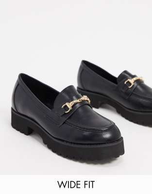 RAID Wide Fit Empire chunky loafers in black with gold snaffle | ASOS