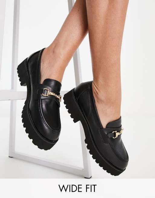 RAID Wide Fit – Empire – Loafer in Schwarz mit dicker Sohle und goldfarbener Zierschnalle