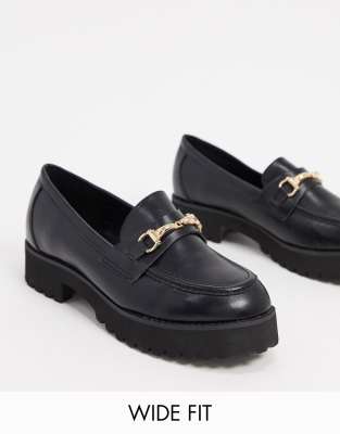 raid wide fit -  – Empire – Schwarze Loafer mit breiter Sohle und goldfarbenen Trensendetails