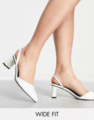 white wide fit block heels