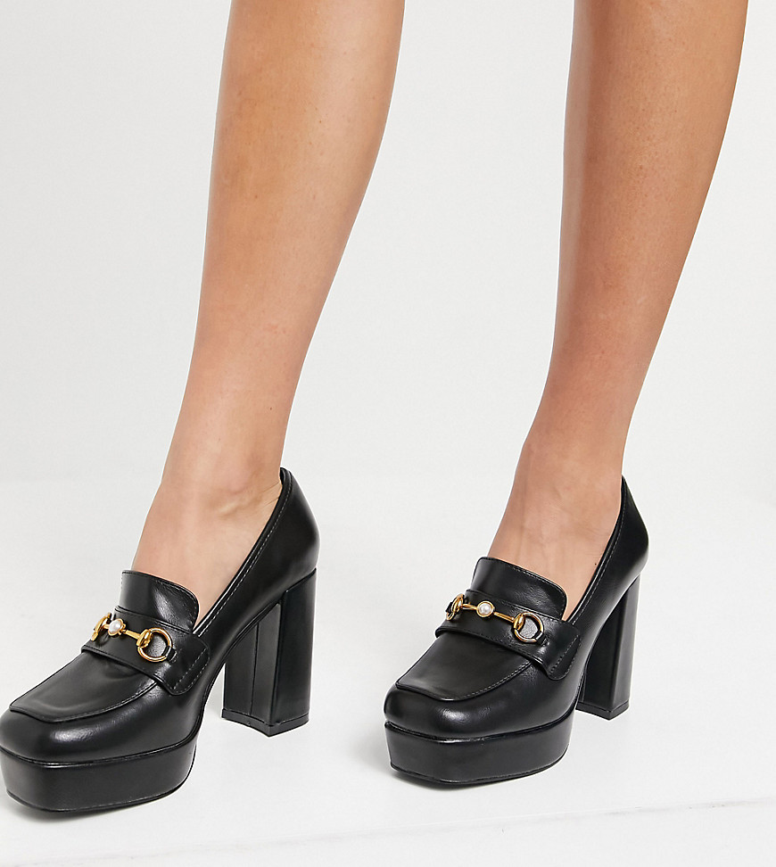 RAID Wide Fit Estera chunky heeled loafer shoes in black