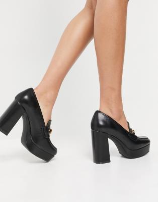 black chunky heel loafers