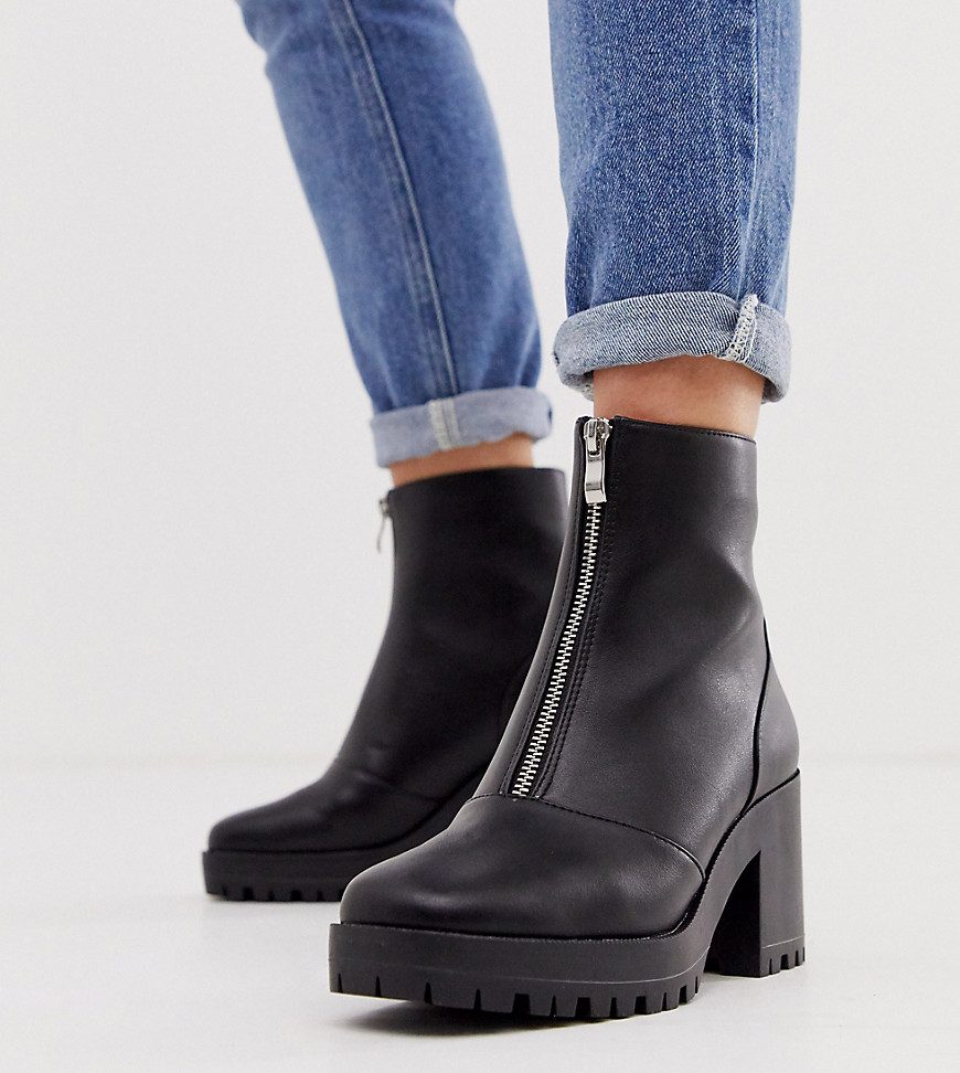 RAID Wide Fit Exclusive Janella black chunky square toe boots