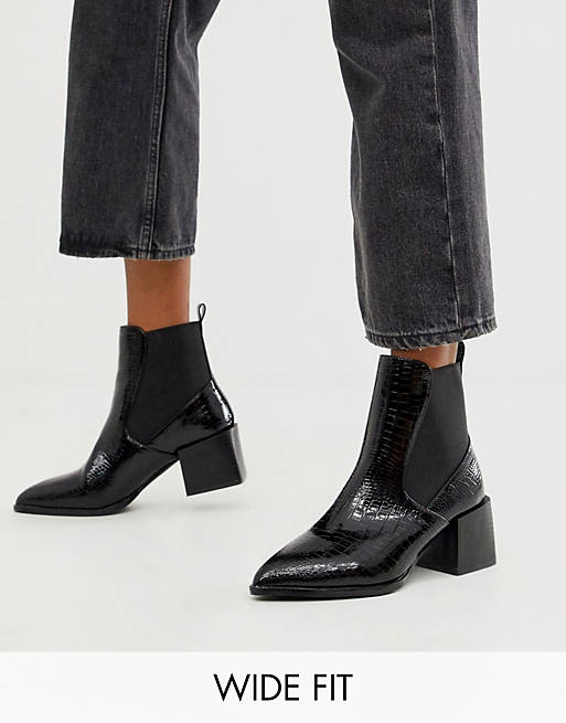 Exclusives RAID Wide Fit Exclusive Lucinda black croc chelsea boots with block heel 