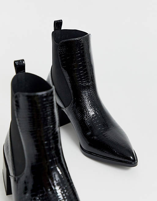 Exclusives RAID Wide Fit Exclusive Lucinda black croc chelsea boots with block heel 