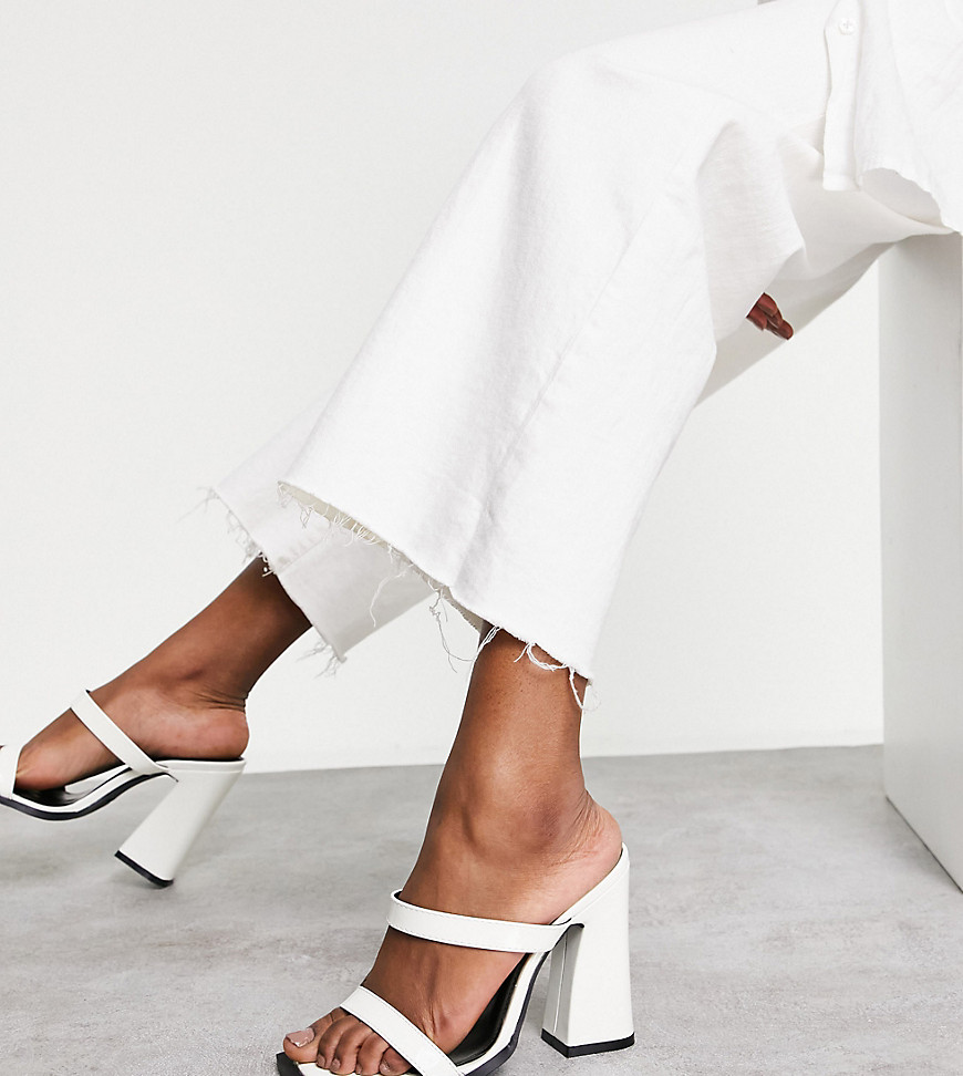 RAID Wide Fit Exclusive Megha block heeled mules with square toe in off white