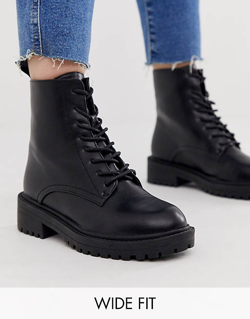 Shoes Boots/RAID Wide Fit Exclusive Micah black lace up flat boots with black eyelets 