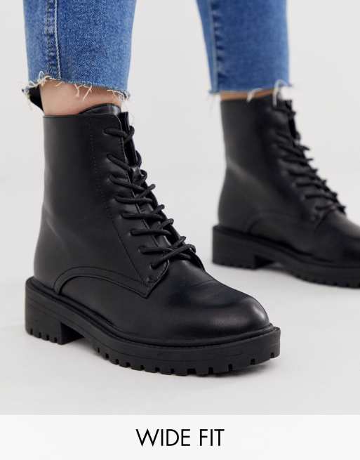 RAID Wide Fit Exclusive Micah black lace up flat boots with black eyelets