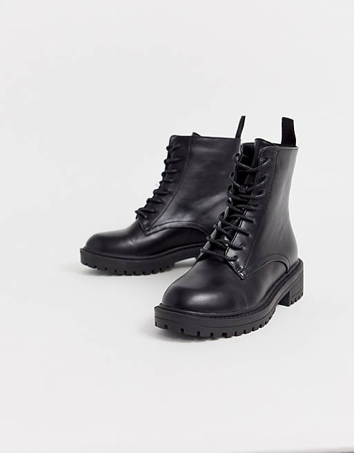 Shoes Boots/RAID Wide Fit Exclusive Micah black lace up flat boots with black eyelets 