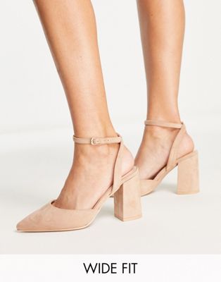 RAID Wide Fit Exclusive Neima block heeled shoes in beige micro - ASOS Price Checker