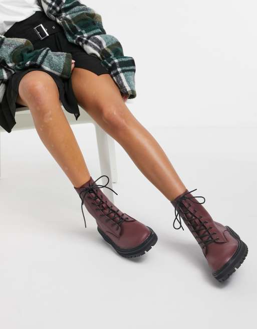 Burgundy flat ankle boots sale