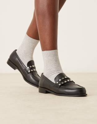 RAID Wide Fit - Ferney - Mit Nieten besetzte Loafer in Schwarz, weite Passform