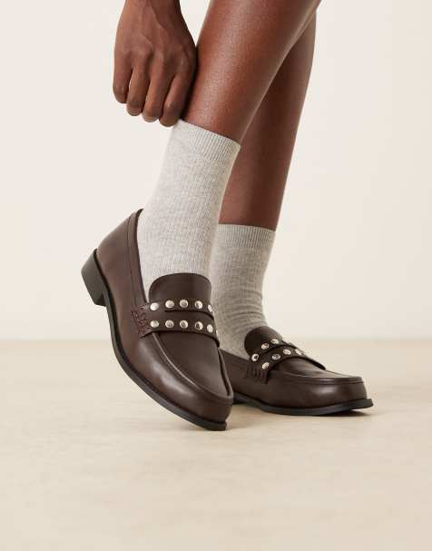 RAID Wide Fit Ferney studded loafers in brown - view 1