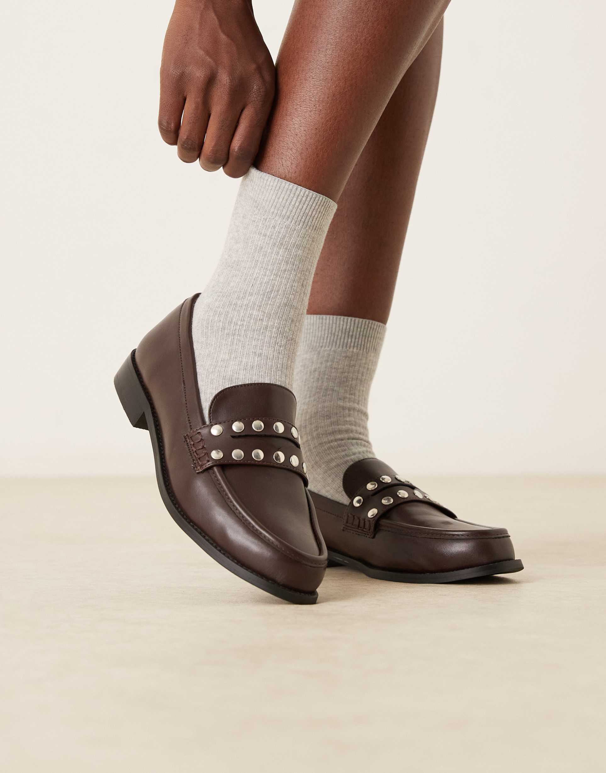 raid wide fit ferney studded loafers in brown