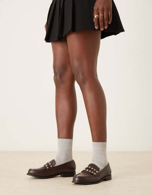 RAID Wide Fit Ferney studded loafers in brown , 2 of 4