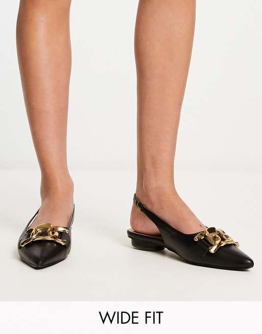 Black flat shoes with gold sale buckle