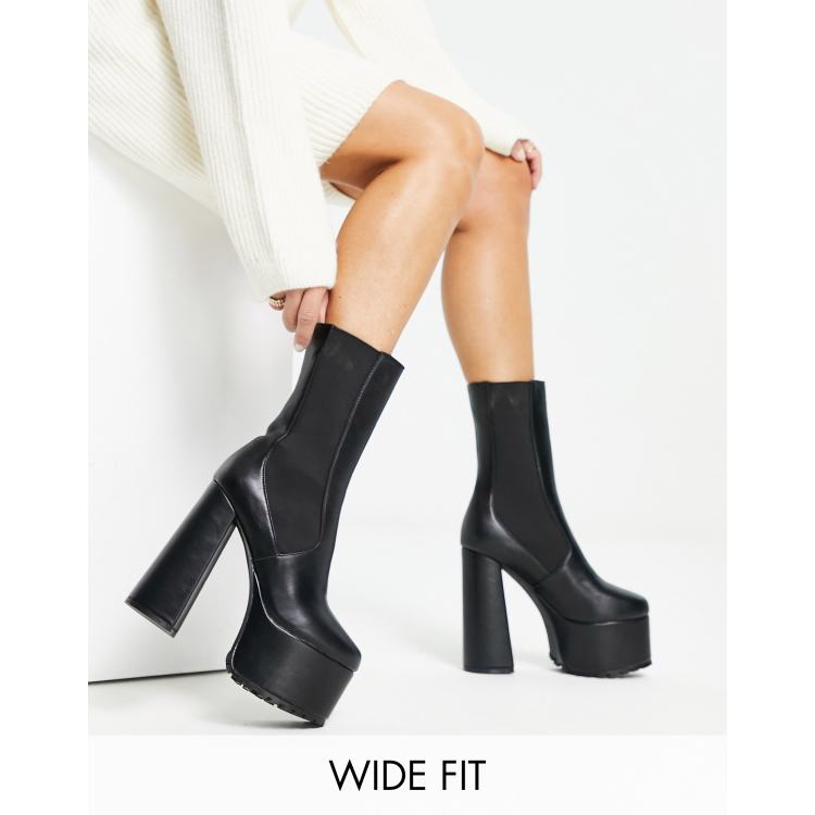 RAID Wide Fit Gabriel platform ankle boots in black