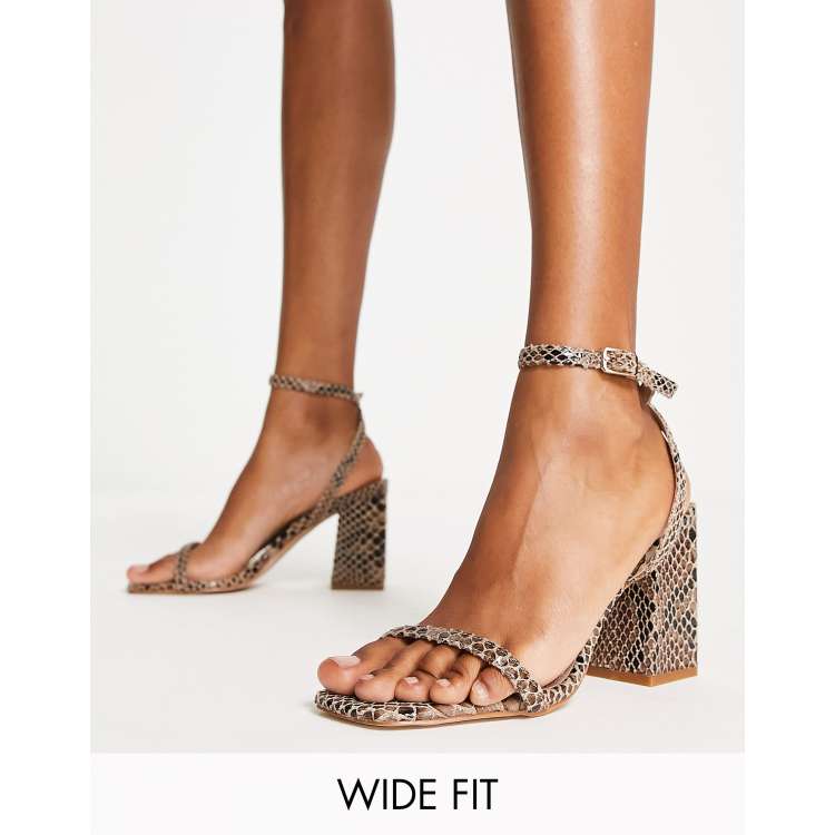 RAID Wide Fit Garry mid heel sandals in neutral snake print