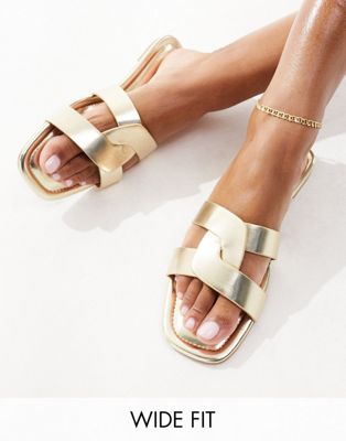 Raid Wide Fit Geeno Flat Sandals In Gold
