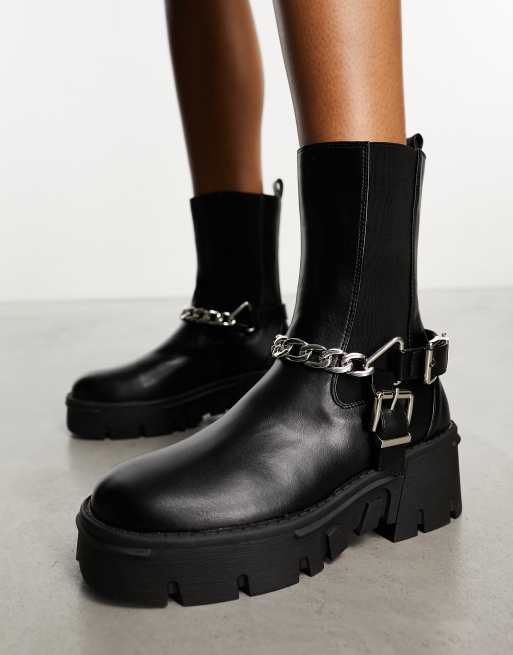 RAID Wide Fit Greta chunky low ankle boots with hardware in black, 4 of 4