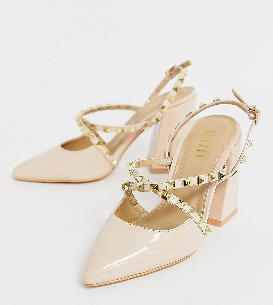RAID Wide Fit Hanley blush studded heeled shoes-Beige