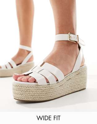 RAID Wide Fit - Harlene - Espadrilles-Sandalen in Weiß mit Plateausohle