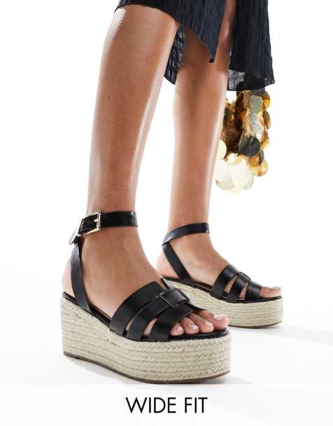 RAID Wide Fit Harlene plaftorm espadrille sandals in black - view 1