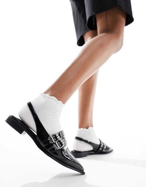 RAID Wide Fit - Ichika - Flade slingback-sko med spænder i sort lak , 4 af 4