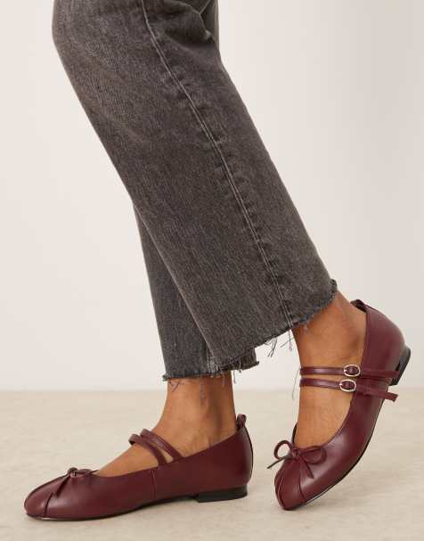 RAID Wide Fit Idol mary jane ballet flats in burgundy - view 1