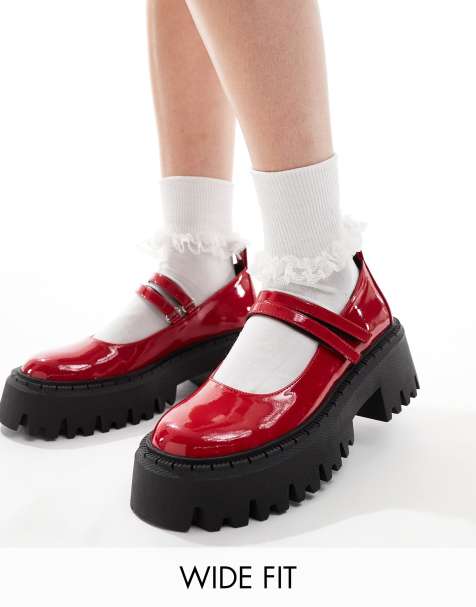 RAID Wide Fit Imani chunky mary janes in red patent - view 1