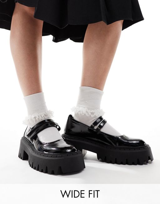 RAID Wide Fit - Imani - Mary Jane schoenen met brede pasvorm en dikke zool in hoogglans zwart