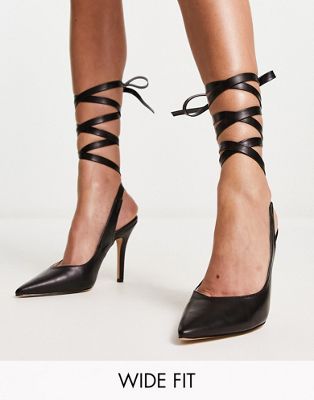 Raid Wide Fit Ishana Heeled Shoes With Ankle Tie In Black