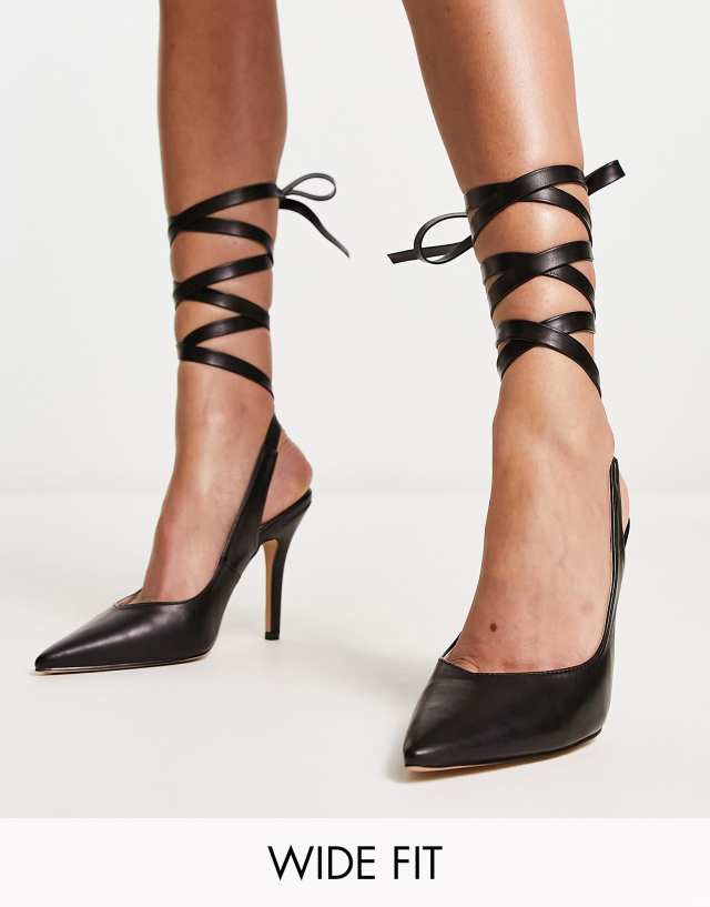 RAID Wide Fit Ishana heeled shoes with ankle tie in black