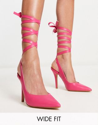RAID Wide Fit Ishana heeled shoes with ankle tie in pink - ASOS Price Checker