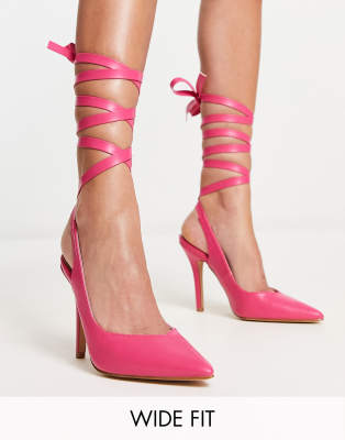 Raid Wide Fit Ishana Heeled Shoes With Ankle Tie In Pink | ModeSens