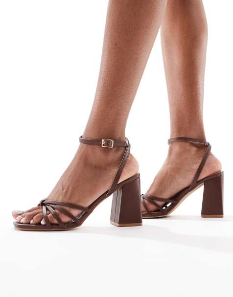 RAID Wide Fit Iveyy block heeled strappy sandals in chocolate brown - view 1