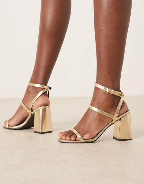 RAID Wide Fit Jeeya block heeled sandals in gold - view 1
