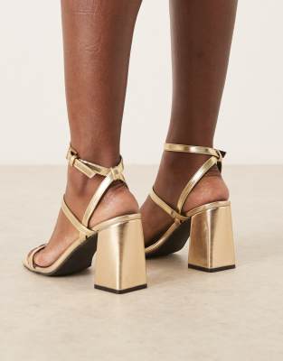 Raid Wide Fit Jeeya Block Heeled Sandals In Gold