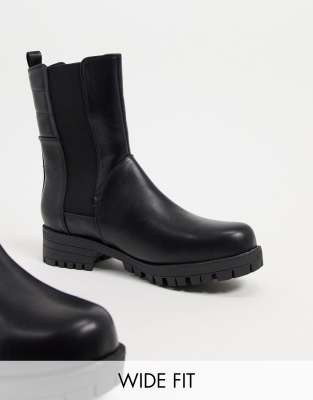 RAID Wide Fit Julia flat biker boots in black