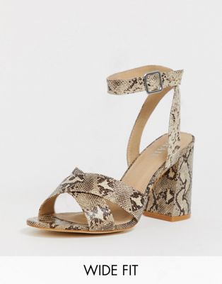 RAID Wide Fit Juniper snake block heeled sandals | ASOS