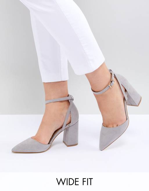 RAID Wide Fit Katy Light Grey Block Heeled Shoes