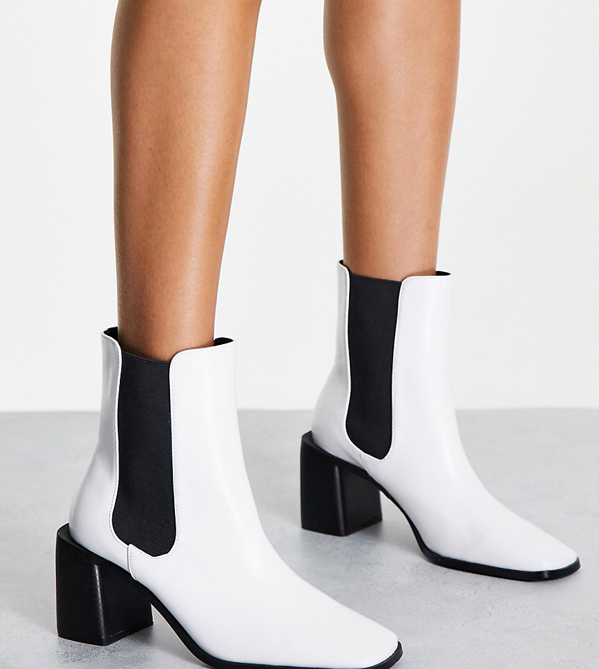 RAID Wide Fit Kennedi mid heel chelsea boots in white