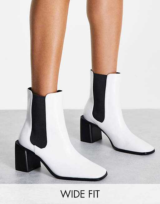 RAID Wide Fit Kennedi mid heel chelsea boots in white