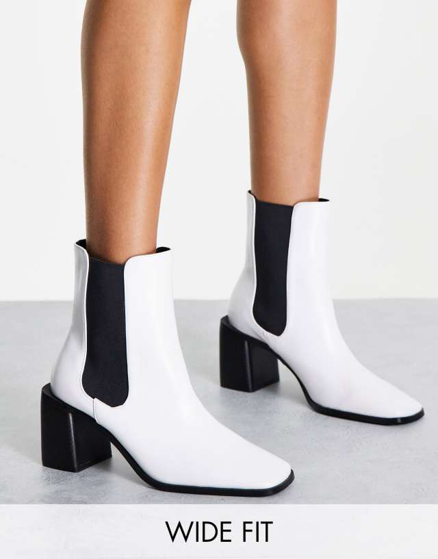 RAID Wide Fit Kennedi mid heel Chelsea boots in white