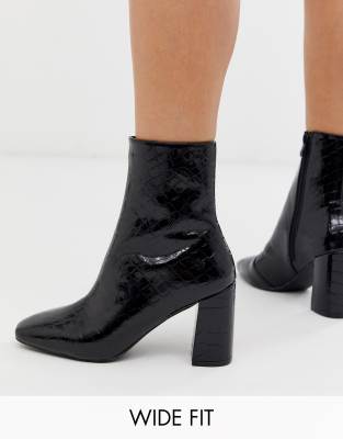 croc patent ankle boots